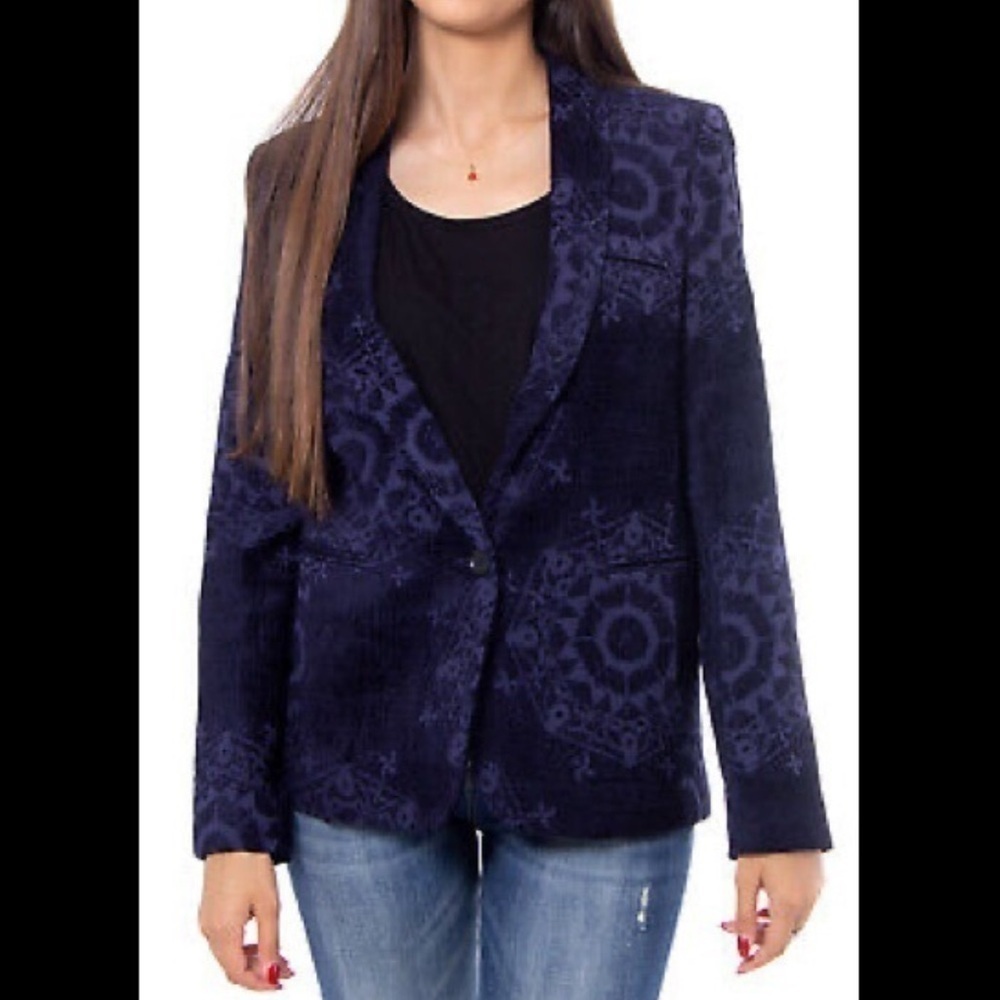 DESIGUAL M Woman blue Chaq Verin printed velour boho chic modern prep blazer